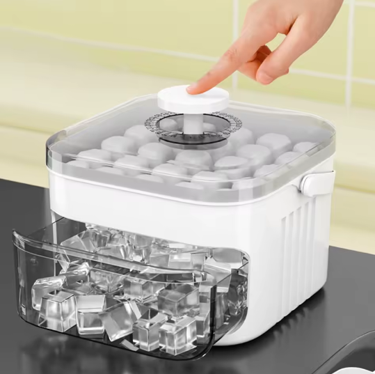 50-Cube Ice Maker with Easy Press Cap Double Layer Ice Cube Maker Refrigerator Household Ice Storage Ice Box