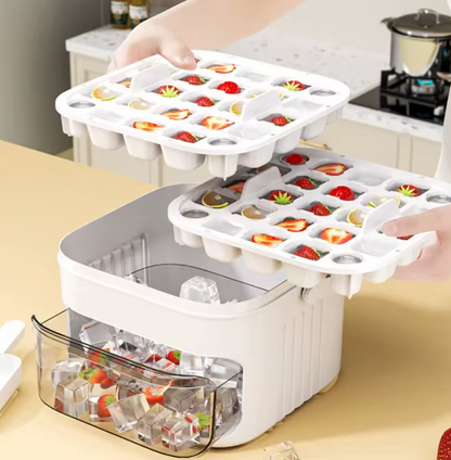 50-Cube Ice Maker with Easy Press Cap Double Layer Ice Cube Maker Refrigerator Household Ice Storage Ice Box