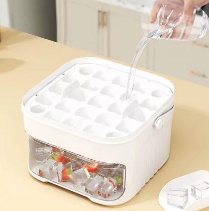 50-Cube Ice Maker with Easy Press Cap Double Layer Ice Cube Maker Refrigerator Household Ice Storage Ice Box