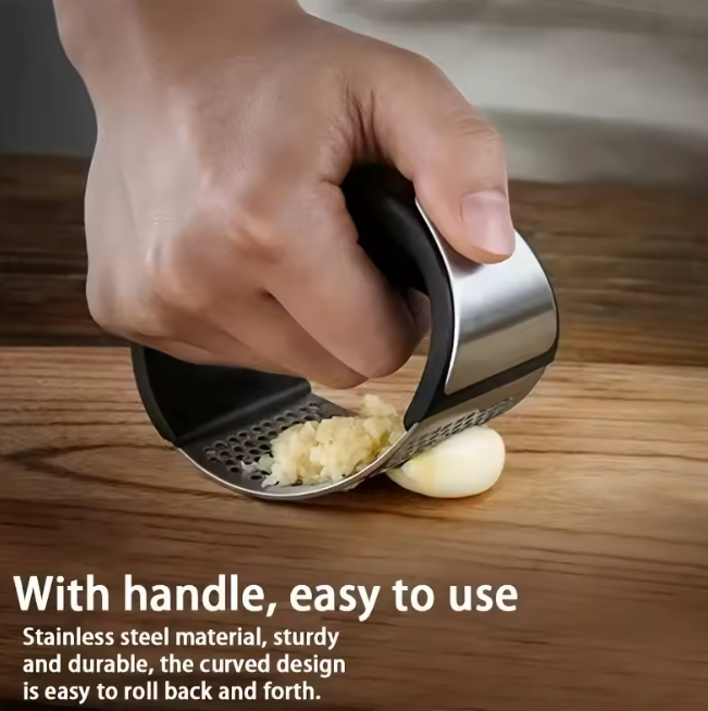 Stainless Steel Garlic Press 10cm, Heavy Duty Mincer for Garlic Ginger, Easy Clean Kitchen Gadget