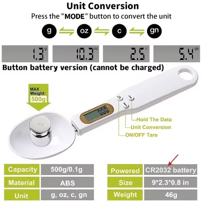 Set of 2 Mini Spoon Scale Digital Kitchen Scale Electronic LCD Food Scale 0.1-500g Cooking Flour Milk Coffee Powder Weight Measure Spoon